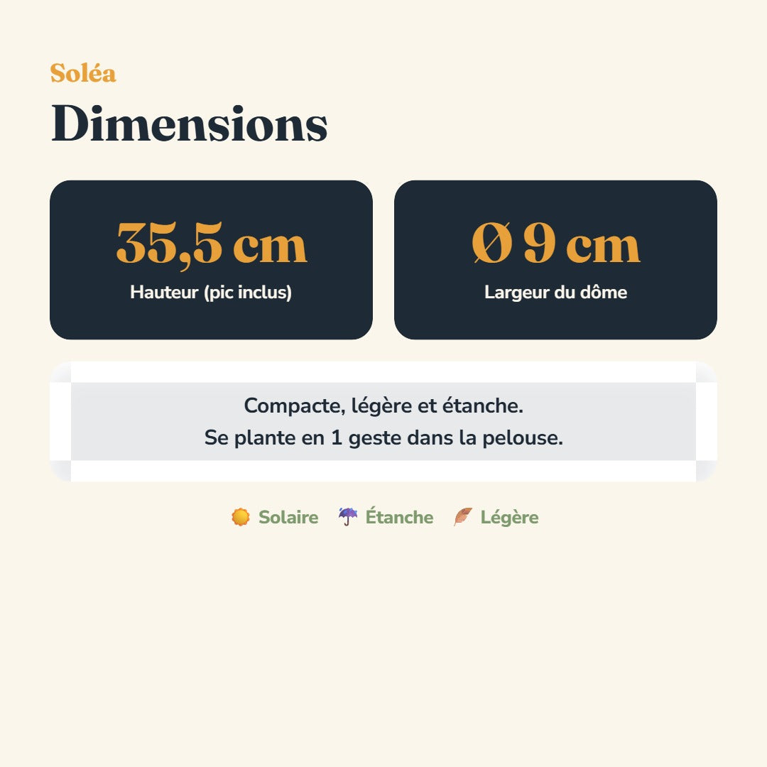 Dimensions de la lampe Soléa : 35,5 cm de hauteur, 9 cm de largeur