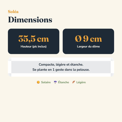 Dimensions de la lampe Soléa : 35,5 cm de hauteur, 9 cm de largeur